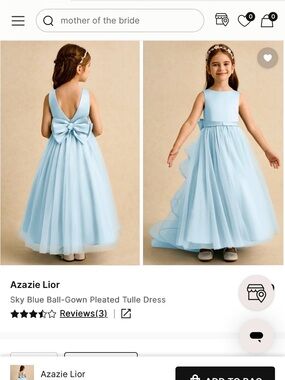 Azazie Sky Blue Pleated Tulle Flower Girl Dress with Bow